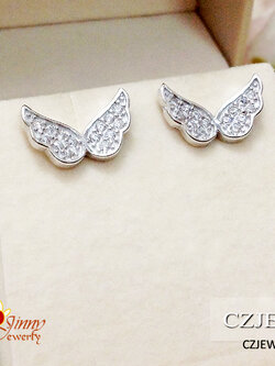 ต่างหูเงินแท้ 92.5% รูปปีกนกประดับเพชร cz