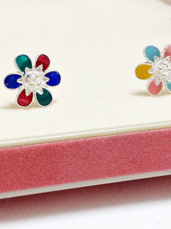 ต่างหูเงินแท้ 92.5% ต่างหูดอกไม้ลงยา