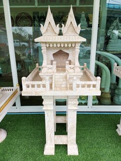 ศาลตายายหินอ่อนชมพูลาย ขนาดฐานกว้าง 69ซม ยาว69ซม สูง140ซม