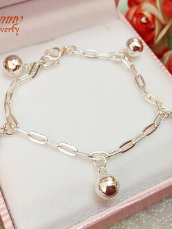 สร้อยข้อมือเงินแท้ สำหรับเด็ก ห้อยลูกกระพรวน 5 ลูก หนา 2.0 มิล