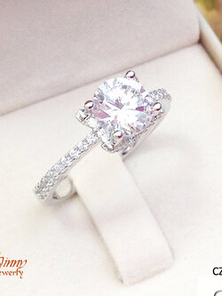 แหวนเงินแท้ หัวชู ประดับเพชร cz หุ้มแบบ 4 หนามเตย งานสวย