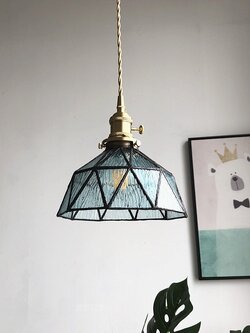 โคมไฟแขวนเพดานแก้วผิวลายน้ำทรงเรขาคณิตตัดลายสีดำ รหัส[DD-033]