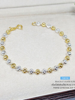 สร้อยข้อมือเงินแท้ 92.5% สร้อย 2 กษัตริย์ ลายมูนคัท เม็ดมะยมตัดลาย ไม่รวมจี้ (งานอิตาลี)