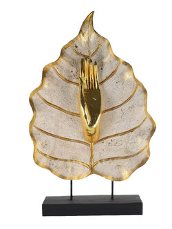 ไม้แกะสลักมือจีบใบโพธิ์ สูง 24.5 นิ้ว