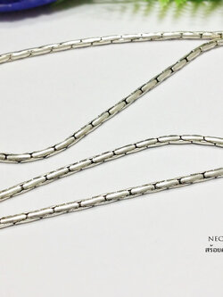 สร้อยเงินแท้ ห้อยพระ 1 องค์ เส้นใหญ่ ลายปล้องอ้อยกลม รมดำ (สร้อยงานไทย)