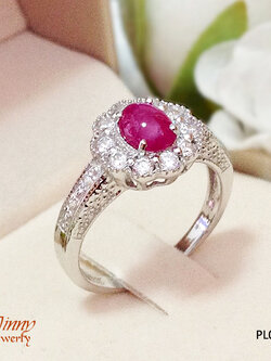 แหวนเงินแท้ พลอยทับทิมแท้ ประดับเพชร cz ด้านข้าง 10 เม็ด