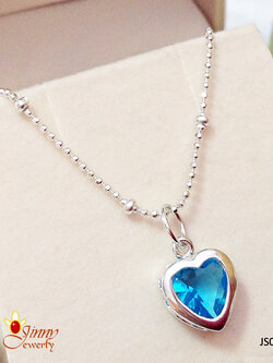 จี้เงินแท้ รูปหัวใจพลอยสีฟ้า