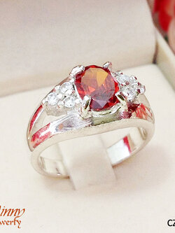 แหวนเงินแท้ ประดับพลอยสีส้ม เพชร cz สองข้าง