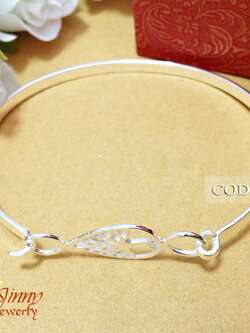 กำไลข้อมือเงินแท้ คล้องลายฉลุลายต้นไม้ ความหนา 1.2 มิล แบน 3.0 มิล