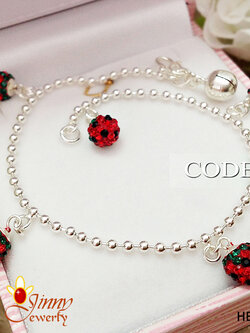 สร้อยข้อมือเงินแท้ ห้อยสตอเบอรี่แดงดำ หนา 1.2 มิล