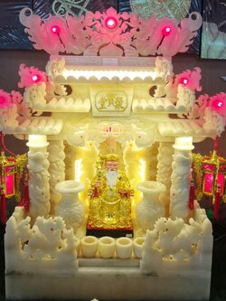 ตีจู้หินอ่อน ตีจู้เอี๊ยะ ขนาด24นิ้ว (รุ่นมหาเศราฐี) 4เสา 5หลังคา 8ปลา 8หงษ์ 8มังกร หินอ่อนหยกน้ำผึ้งแก้ว