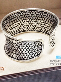 กำไลข้อมือเงินแท้ แบบรมดำ กำไลแบบถัก งาน Handmade ขยายความกว้างได้