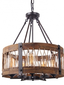 โคมไฟแขวนเพดานสไตล์ retro industrial ไม้เนื้อแข็งทรงกลม [ZR4125-01]