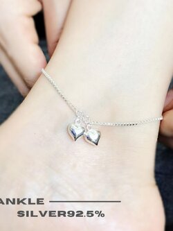 สร้อยข้อเท้าเงินแท้ 92.5% ลายกล่อง box ร้อยตุ้งติ้งหัวใจ น่ารักๆ พร้อมกระดิ่งอีก 1 ลูก (เรือนเงินแท้)