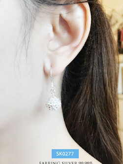 ต่างหูเงินแท้ 99.9% งานสุโขทัย ต่างหูระย้า แบบเกี่ยว ห้อยตุ้งติ้ง ดอกพิกุล งานทำมือ