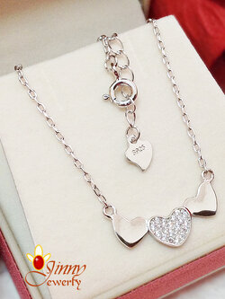 สร้อยเงินแท้ พร้อมจี้หัวใจ 3 ดวงประดับเพชร cz 1.2 มิล