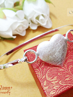 กำไลข้อมือเงินแท้ คล้องหัวใจ ความหนา 1.2 มิล แบน 3.0 มิล