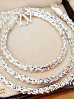 สร้อยเงินแท้ สร้อยเส้นใหญ่ ห้อยพระ 1 องค์ ลายดอกมะพร้าว (แบบตัน งานไทย)