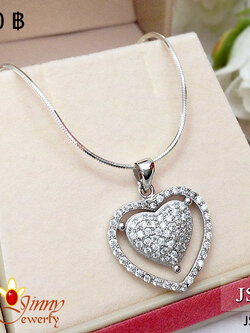 จี้เงินแท้ รูปหัวใจประดับเพชร cz รอบวง