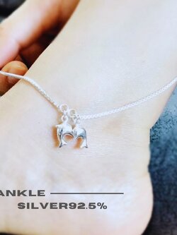 สร้อยข้อเท้าเงินแท้ 92.5% ลายกล่อง box ร้อยตุ้งติ้งโลมา น่ารักๆ พร้อมกระดิ่ง 1 ลูก (เรือนเงินแท้)