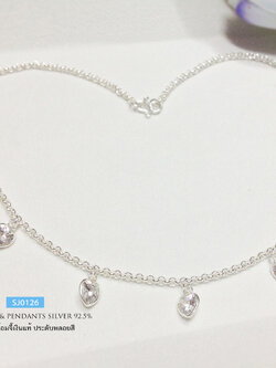 สร้อยเงินแท้พร้อมจี้ สร้อยลายผ่าหวาย จี้หัวใจพลอยสีขาวใส