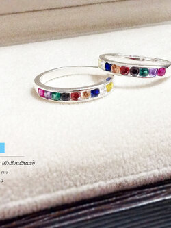 แหวนเงินแท้ 92.5% แหวนประดับพลอยนพเก้า พลอยสีสังเคราะห์