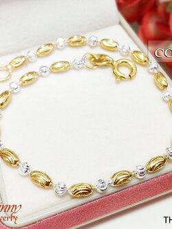 สร้อยข้อมือ 2 กษัตริย์ ลายเม็ดข้าวสลับปะคำตัดลาย 2.0 มิล