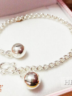 สร้อยข้อมือเงินแท้ สำหรับเด็ก ลายห่วงคู่ (มีกระดิ่งหัวท้าย) หนา 2.0 มิล