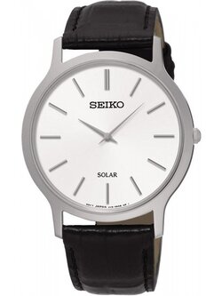 SEIKO Men's Solar Quartz Silver tone Stainless steel Case Leather Strap SUP873P1