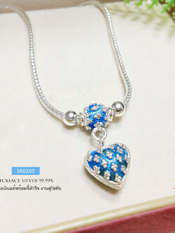 สร้อยคอเงินแท้ 99.9% งานสุโขทัยแท้ สร้อยพร้อมจี้หัวใจน่ารักๆ งานลงยาสีฟ้าเข้ม (งานช่างทอง)