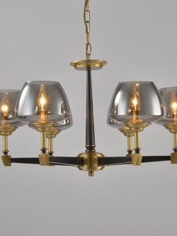 โคมไฟระย้าสไตล์วินเทจ luxury retro 6 ดวง โป๊ะแก้วสีเทารมควัน [GC628]