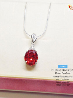 จี้เงินแท้ 92.5% จี้พลอยสังเคราะห์ สีแดง ฟ้า เหลือง ขาวใส ดำ ประดับเพชร cz ทรงหยดน้ำ (ราคาเฉพาะจี้ ไม่รวมสร้อย)