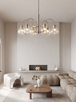 โคมไฟระย้าโทนสีเงินด้านปั่นเงาโป๊ะโคมแก้วกลมใส [DSJ332]