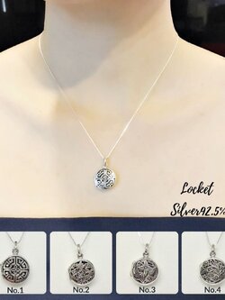 จี้เงินแท้ 92.5% จี้ล็อกเก็ต Locket ใส่รูปด้านในได้ 2 รูป ขนาดไม่ใหญ่ เท่าเหรียญ 50 สตางค์ ไม่รวมสร้อย (เรือนเงินแท้)