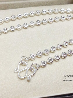 สร้อยคอเงินแท้ ลายมูนคัท เม็ดมะยมตัดลาย (งานอิตาลี)