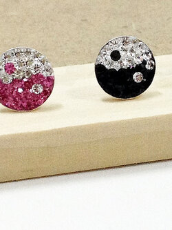 ต่างหูเงินแท้ 92.5% หยินหยาง ประดับพลอยสี (ตัวเรือนเงินแท้)