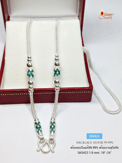 สร้อยคอเงินแท้ 99.9% สร้อยคอแฟชั่น งานสุโขทัย ห้อยพระ 1 องค์ งานลงยา สีเขียว งานสวยมาก (สร้อยงานสุโขทัย-งานช่างทอง)