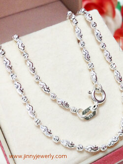 สร้อยคอเงินแท้ ลายเม็ดข้าวตัดลายสลับประคำ (งานอิตาลี) 1.5 มิล