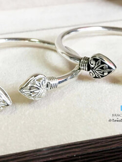 กำไลข้อมือเงินแท้ แบบเกลี้ยงหัวใจ (แบบโปร่งหนา ไม่ตัน) กำไลขยายได้