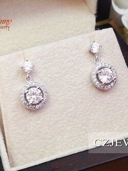 ต่างหูเงินแท้ ประดับเพชร cz แบบระย้า