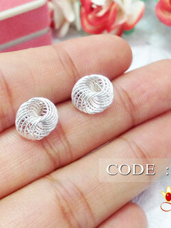 ต่างหูเงินแท้ 92.5% ต่างหูจิ๋ว ลายตระกร้อแบน