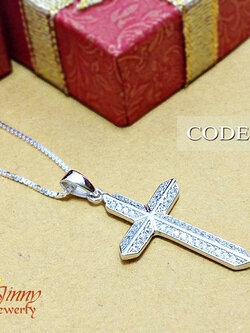 จี้เงินแท้ รูปไม้กางเขนประดับเพชร cz