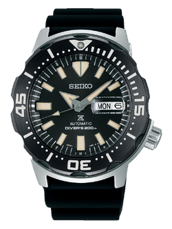 Karnvera Shop นาฬิกาข้อมือผู้ชาย Seiko Prospex Monster Diver's 200M Black Dial Silicone Strap Watch SRPD27K1