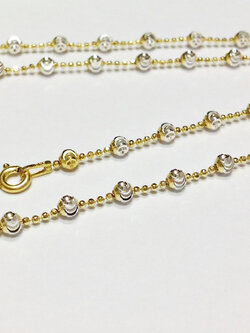 สร้อยคอเงินแท้ 2 กษัตริย์ ลายบอลตัดลายสลับมูนคัท (สร้อยงานอิตาลี) ชุบ 2 สี ชุบแบบเลี่ยมทอง