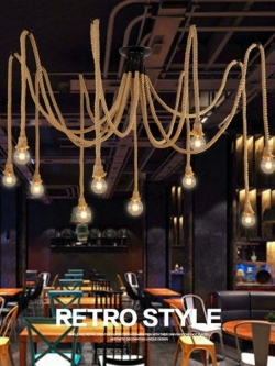 โคมไฟระย้าแขวนเพดานสไตล์วินเทจแบบสายเชือก 10 ดวง [ROP-190814-10]