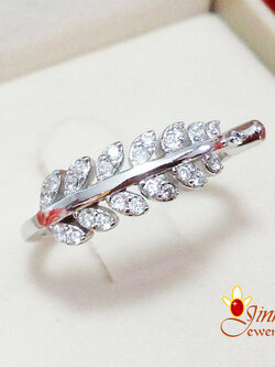 แหวนเงินแท้ แหวนใบมะกอก ประดับเพชร cz