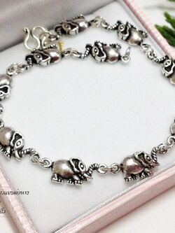 สร้อยข้อมือเงินแท้ ลายช้างเกี่ยวแบบต่อหาง