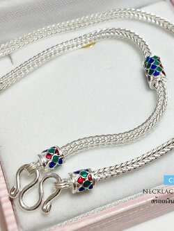 สร้อยคอเงินแท้ สำหรับเด็ก ลายสี่เสา ลงยา (งานไทย)