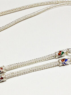 สร้อยเงินแท้ ห้อยพระ 3 องค์ ลายเปีย ลงยา (งานไทย)