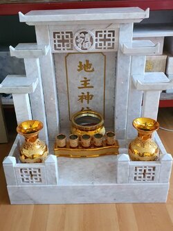 ศาลเจ้าที่หินอ่อนขาวเทาทรงโมเดิร์น ขนาด24นิ้ว 4เสา 5หลังคา